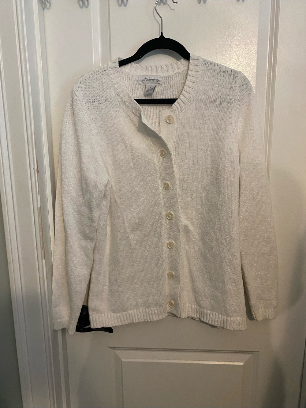 Vermont Country Store White Button-Front Women's Sweater Cardigan